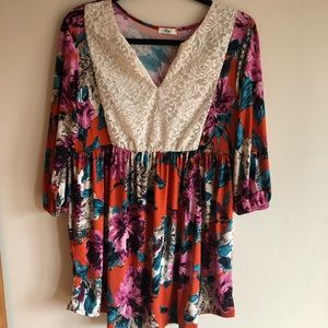 Eggs orange floral babydoll shirt medium EUC